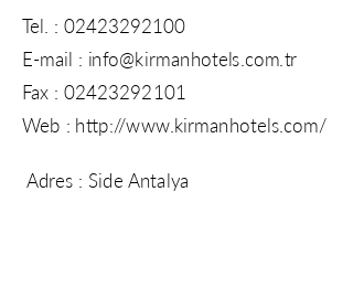 Kirman Hotels Sidemarin Beach & Spa iletiim bilgileri